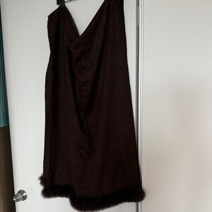 La Fiorentina Elegant Brown Wool Wrap with Fur Trim